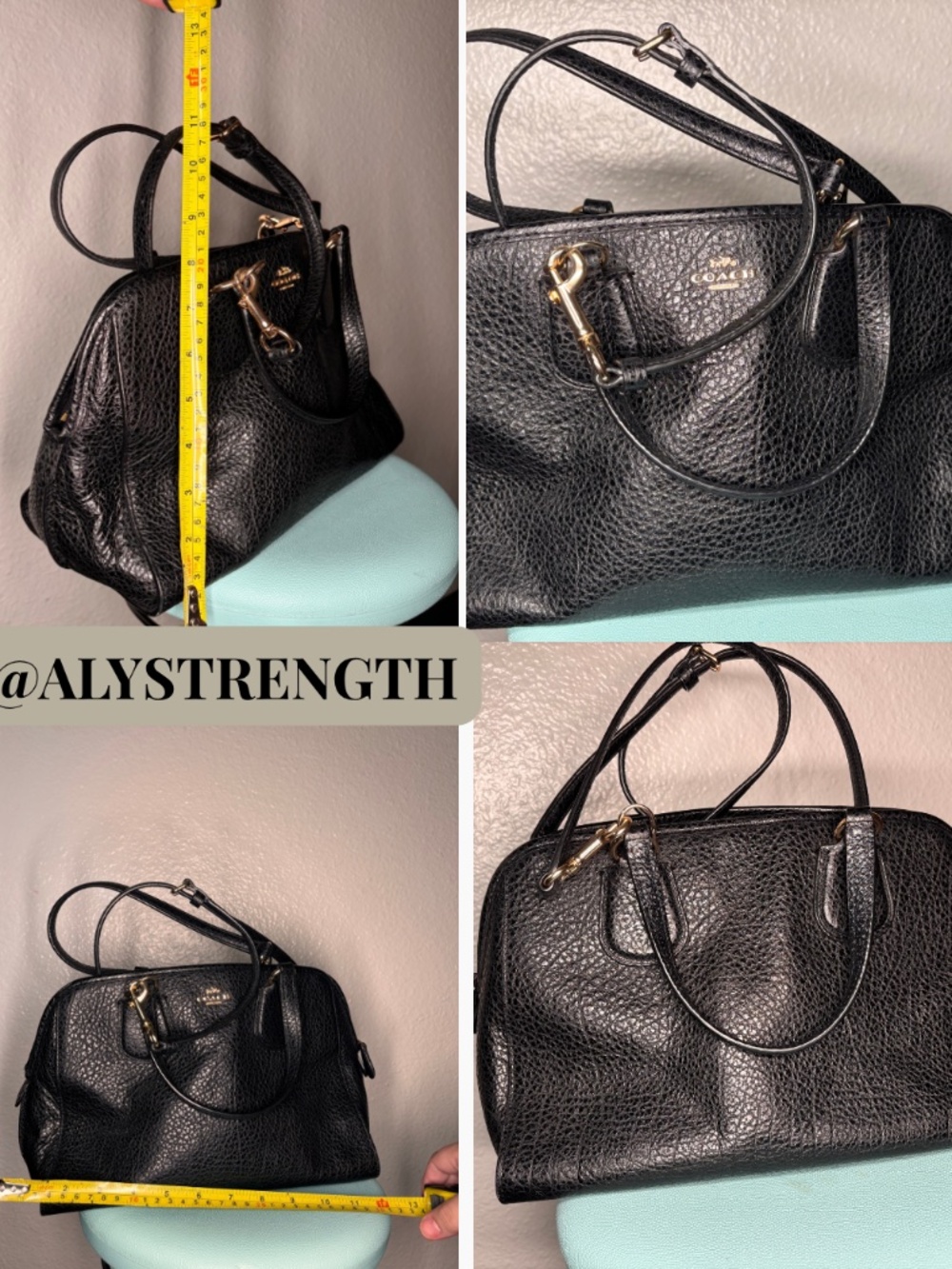 Like NEW Coach Black Pebbled Leather Satchel Crossbody Bag Gold Hardware